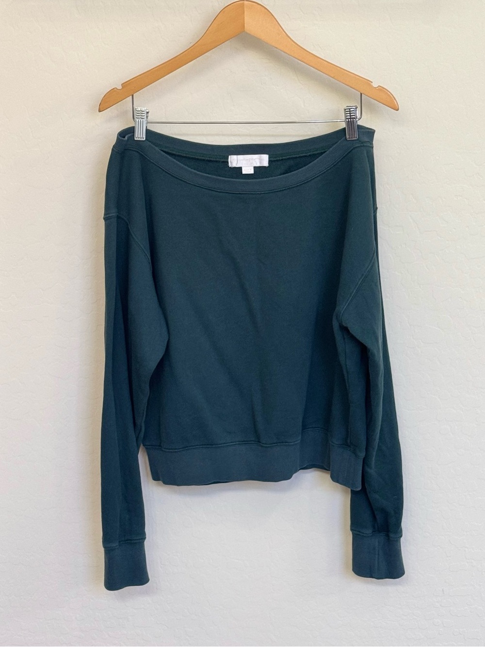 Spiritual Gangster Teal Green Off-The-Shoulder Boatneck Sweatshirt Size Medium